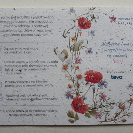 Kartka A6 Teva „Wiosna 2021” z polnymi kwiatami i instrukcją sadzenia papieru z nasionami