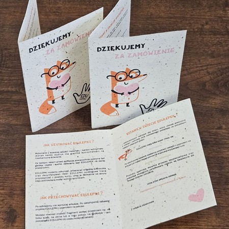Składane kartki „Dziękujemy za zamówienie” z ilustracją lisa na papierze z nasionami