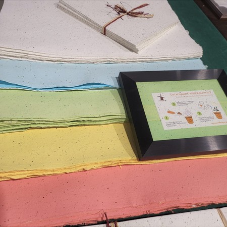 Colourful sheets of handmade seed paper – white, blue, green, yellow and pink