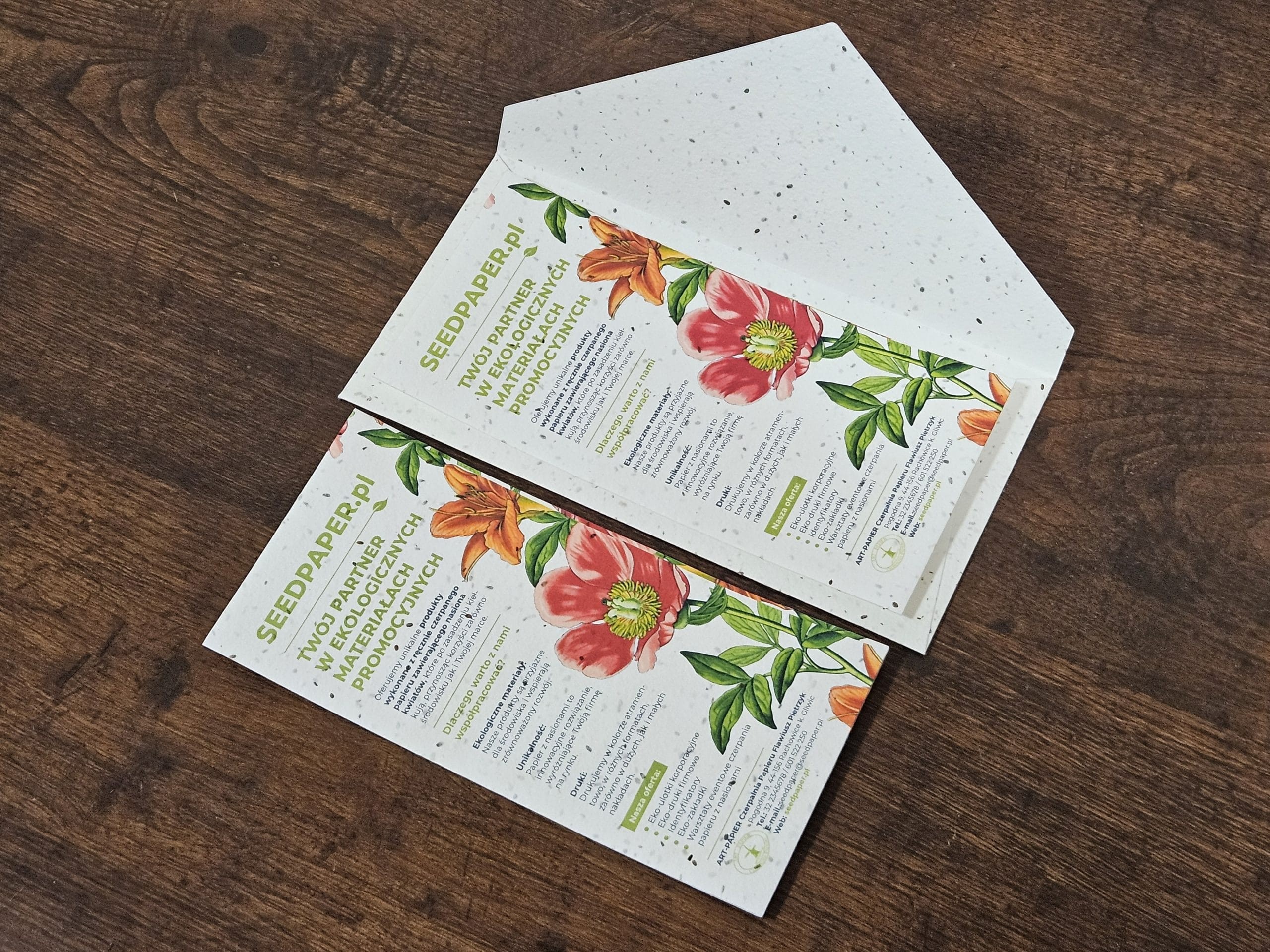 Ulotki DL seedpaper.pl z kwiatami na papierze z nasionami – materiały reklamowe